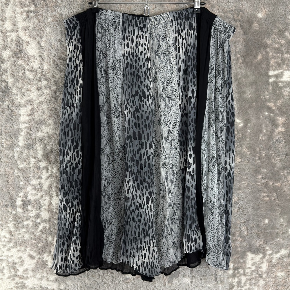 Size 2X Animal Print Pleated Midi‎ Skirt Black Gray Women